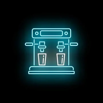 Blue neon glowing coffee espresso machine icon イラスト素材