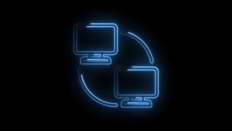 Blue neon glowing computer network connection icon animation on black background Stock Footage 333961882
