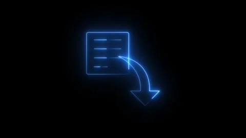 Blue neon glowing document file icon with download arrow Stock-Footage 348525898