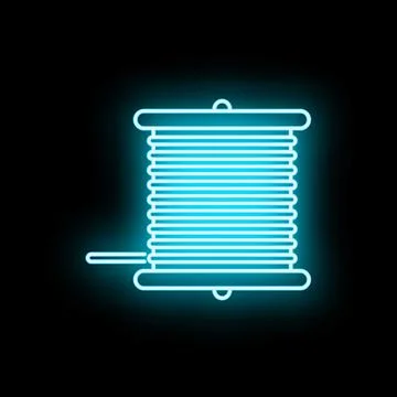 Blue neon glowing electric wire spool icon Stock Illustration