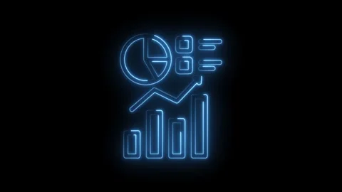 Blue neon glowing financial chart with rising arrow and pie graph on icon b.. Stock Footage 346132176