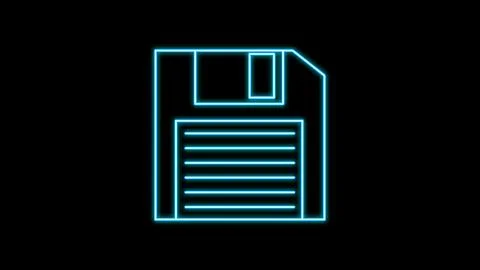 Blue neon glowing floppy disk for computer, save icon old retro hipster vin.. Stock Illustration