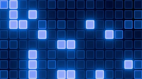 Blue Neon Glowing Grid Square Blocks Digital Audio Equalizer Visualizer Stock Footage 344973711