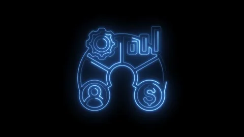 Blue neon glowing icon representing business process management human resources Stock Footage 333953587
