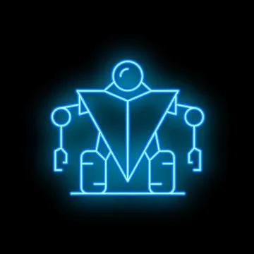 Blue neon glowing icon of a robot showing artificial intelligence concept イラスト素材