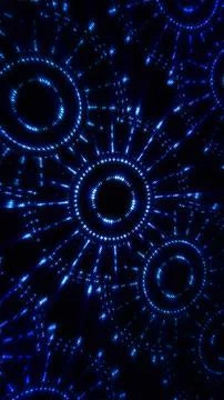 Blue neon glowing intersecting radiating circles abstract cosmic background 스톡 일러스트