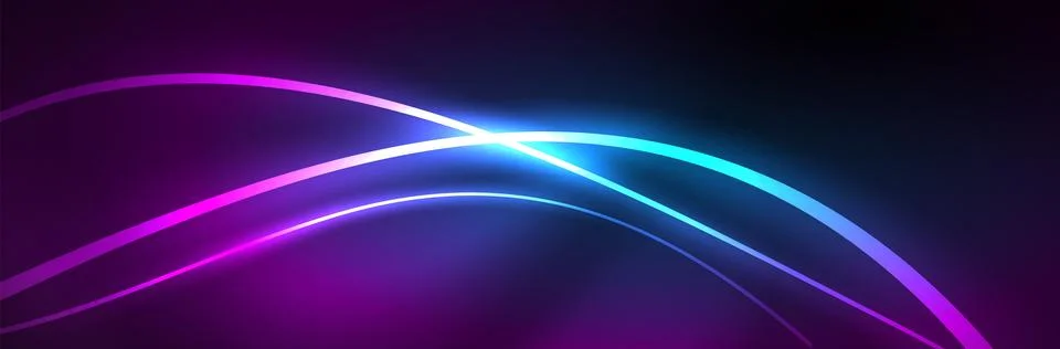 Blue neon glowing lines, magic energy space light concept, abstract background Stock Illustration