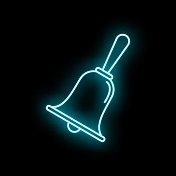 Blue neon glowing notification bell icon symbol Stock Illustration