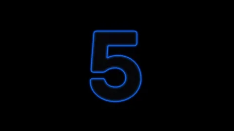 Blue Neon Glowing Number Five Animation Clip Stockbeeldmateriaal 331730296