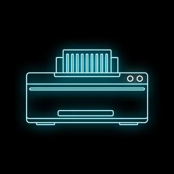 Blue neon glowing printer line icon technology Stock Illustration