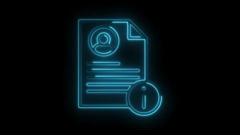 Blue neon glowing profile document with information icon on dark background.. Stock Footage 309911029