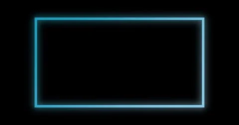 Blue Neon Glowing Rectangle Frame on Black Background, Futuristic Technolog.. Illustrazione stock