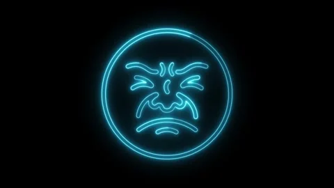 Blue neon glowing screaming crying face emoji illustration Stock Footage 345518960