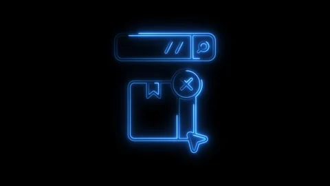 Blue Neon Glowing Search Bar Bookmark Icon with Cancel Symbol and Cursor on.. Stock Footage 314701784