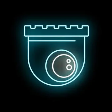 Blue neon glowing security surveillance camera icon Stock Illustration