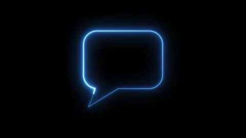 Blue neon glowing speech bubble line drawing animation on black background,.. Stock Footage 318141880