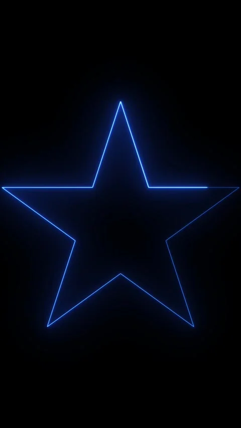 Blue neon glowing star shape outline with moving light effect on black back.. Vídeo Stock 337709791