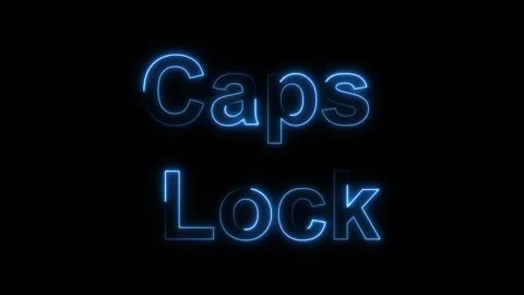 Blue Neon Glowing Text Caps Lock on animated Black Background lettering Stock Footage 337364934
