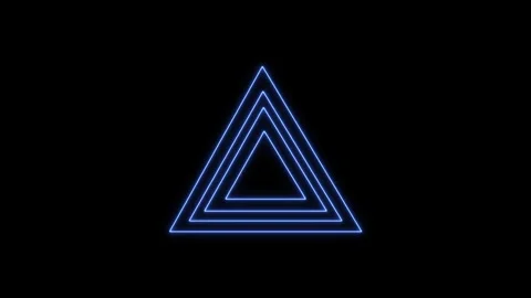 Blue neon glowing triangle animation appearing on black background clip. Stock Footage 346292531