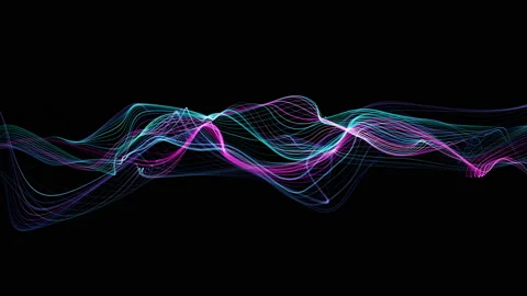 Blue neon glowing waves. Big data wave of particles. 스톡 동영상 112369849
