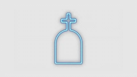 Blue Neon Gravestone with Cross Flickering Loop Animation for Halloween Stock Footage 341780247