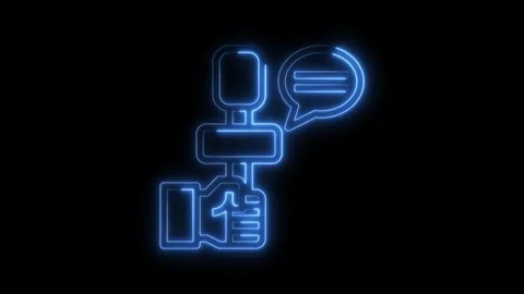 Blue neon hand holding mobile phone with message bubble showing communication Stock Footage 322969385