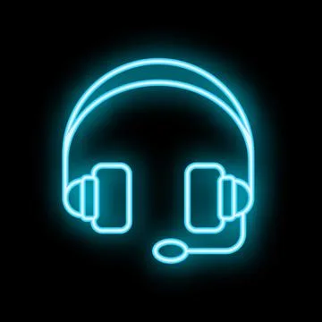 Blue neon headset shining on black background Stock Illustration