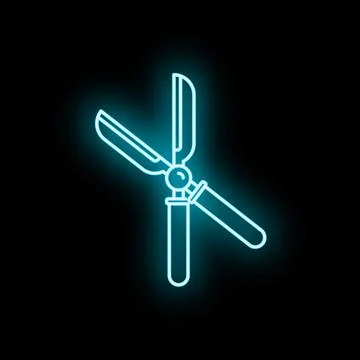 Blue neon hedge shears sign for gardening Stock Illustration