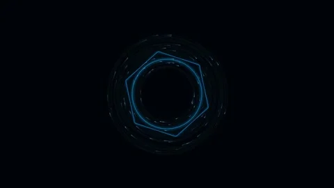 Blue neon hexagon hud interface rotating digital loading animation Video stock 342442337