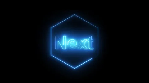 Blue Neon Hexagon with " Next" Text on Black Background word typography. Ne.. Stock Footage 321585988