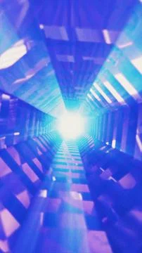 Blue neon hexagonal tunnel abstract sci-fi background Stock Illustration