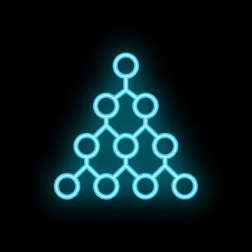 Blue neon hierarchical structure on black background Illustrazione stock
