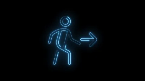 Blue Neon Human Figure Icon Moving Right Arrow Symbol Glowing Abstract Moti.. Stock Footage 314551465