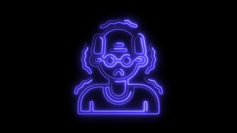 Blue neon icon animation of elderly man with stress anxiety or headache symptoms Stock Footage 322968250