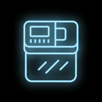 Blue neon icon of a bread maker baking bread on black background Stock Illustration