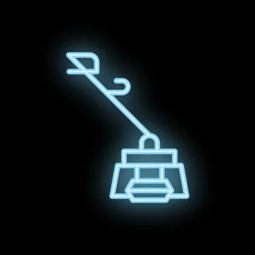 Blue neon icon of a cable car gondola hanging from a cable on black backgroun Stock Illustration