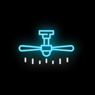 Blue neon icon of ceiling fan blowing air in the dark Stock Illustration
