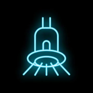 Blue neon icon of a ceiling lamp illuminating a dark room Stock Illustration