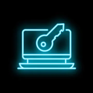 Blue neon icon of computer access key on black background Illustrazione stock