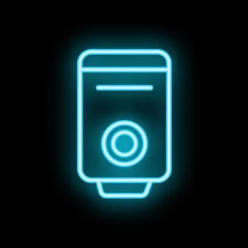 Blue neon icon of a computer case glowing on a black background Stock Illustration