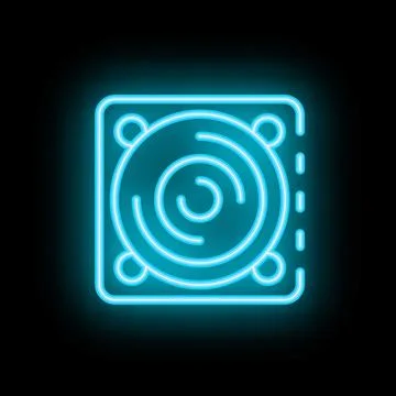 Blue neon icon of a computer fan cooling system on black background イラスト素材