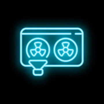 Blue neon icon of computer overheating with double fan cooling system Illustrazione stock