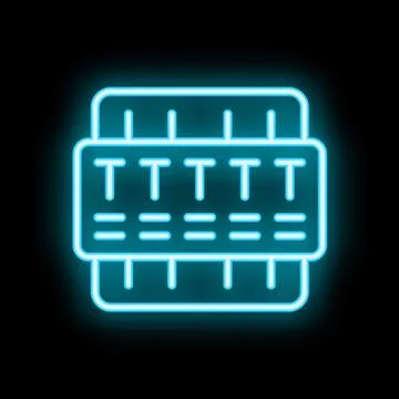 Blue neon icon of a computer server rack glowing on black background Illustrazione stock