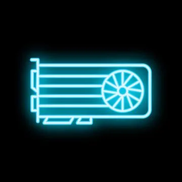 Blue neon icon of gpu showing concept of gaming and cryptocurrency mining Stock Illustration