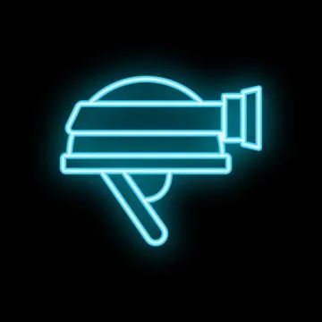 Blue neon icon of a helmet with camera mounted on top Stock Illustration