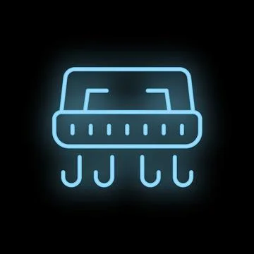 Blue neon icon of a hovercraft floating on a black background Illustrazione stock
