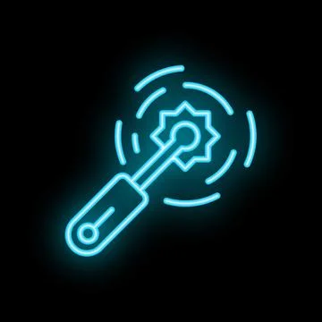 Blue neon icon of a mace weapon spinning on black background Stock Illustration