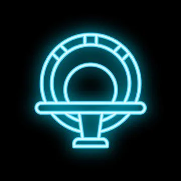 Blue neon icon of a mri machine glowing on a black background Stock Illustration