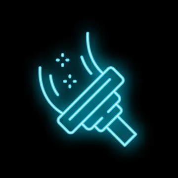 Blue neon icon of a pool cleaning net removing dirt and debris Stock Illustration