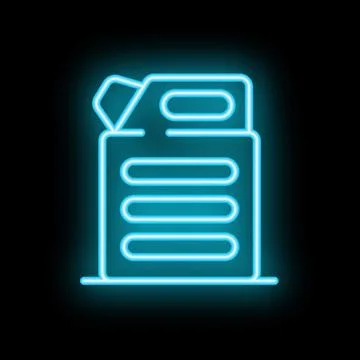 Blue neon icon of a printer printing a document on a black background Stock Illustration